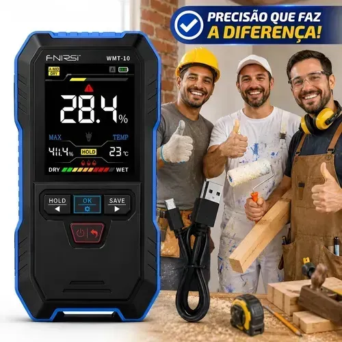 Medidor de Umidade Fortflex Profissional Sem Pinos para Madeira, Concreto e Gesso