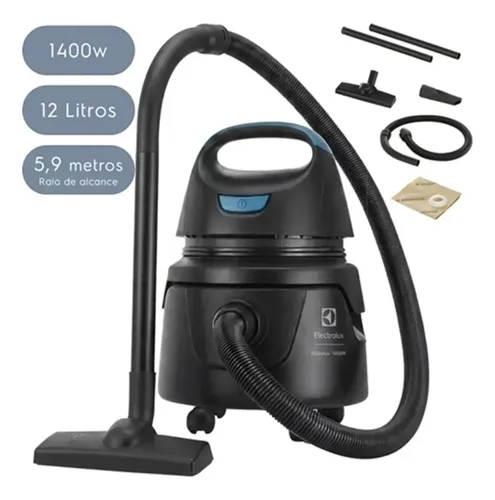Aspirador de Pó e Água Electrolux 1400W 12 Litros 5,9 raio de ação Compacto Potente Função Sopro protetor térmico AWD01 - Preto
